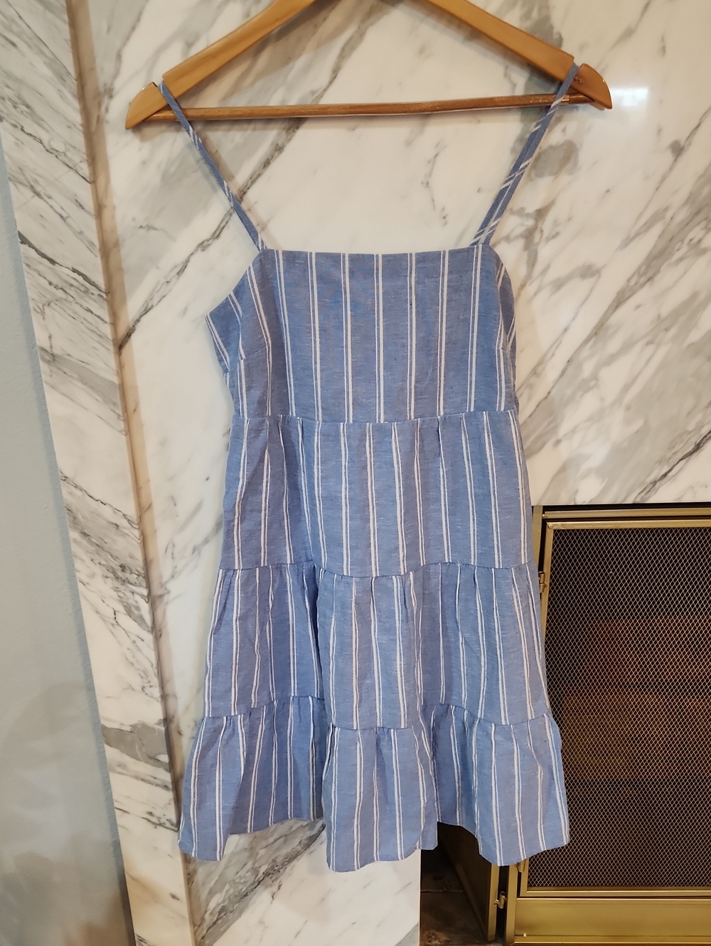 Almost Famous Blue and White Striped Dress Label Detail